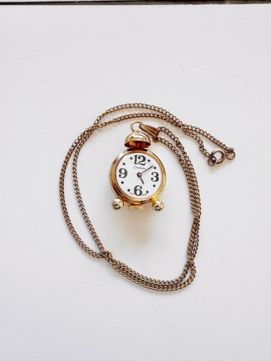 Endura Swiss Mechanical Pendant Watch Alarm Clock Style Gold Tone Vintage Work main image 4